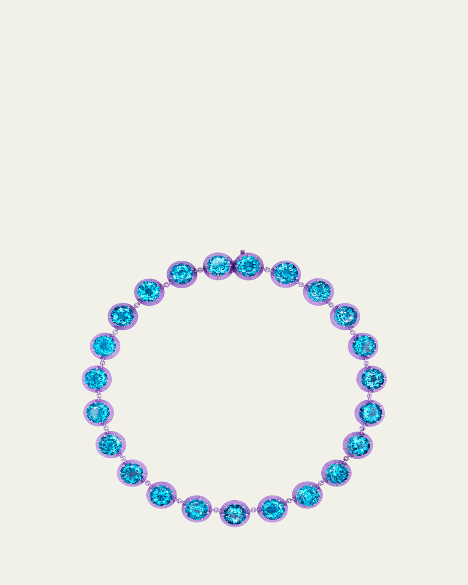 18K White Gold Purple Riviere Necklace with Swiss Topaz